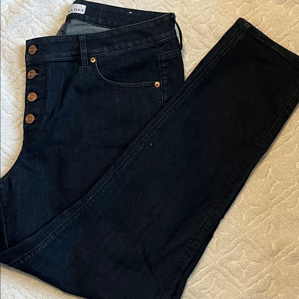 LOFT Dark Denim Pants with Button Accents